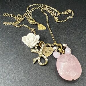 Gold and Pink Quartz Love Charms Pendant Necklace